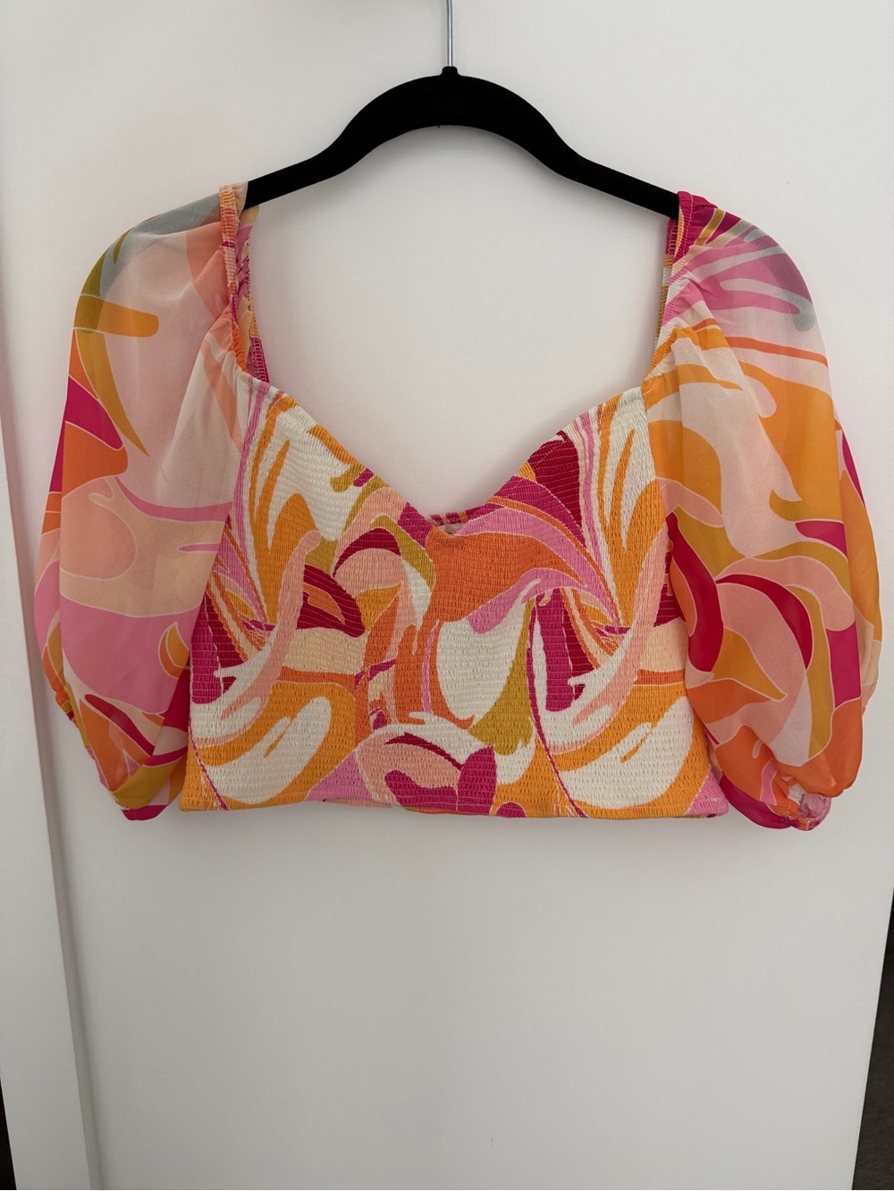 Flying Tomato Pink & Orange Swirl V-Neck Crop Top